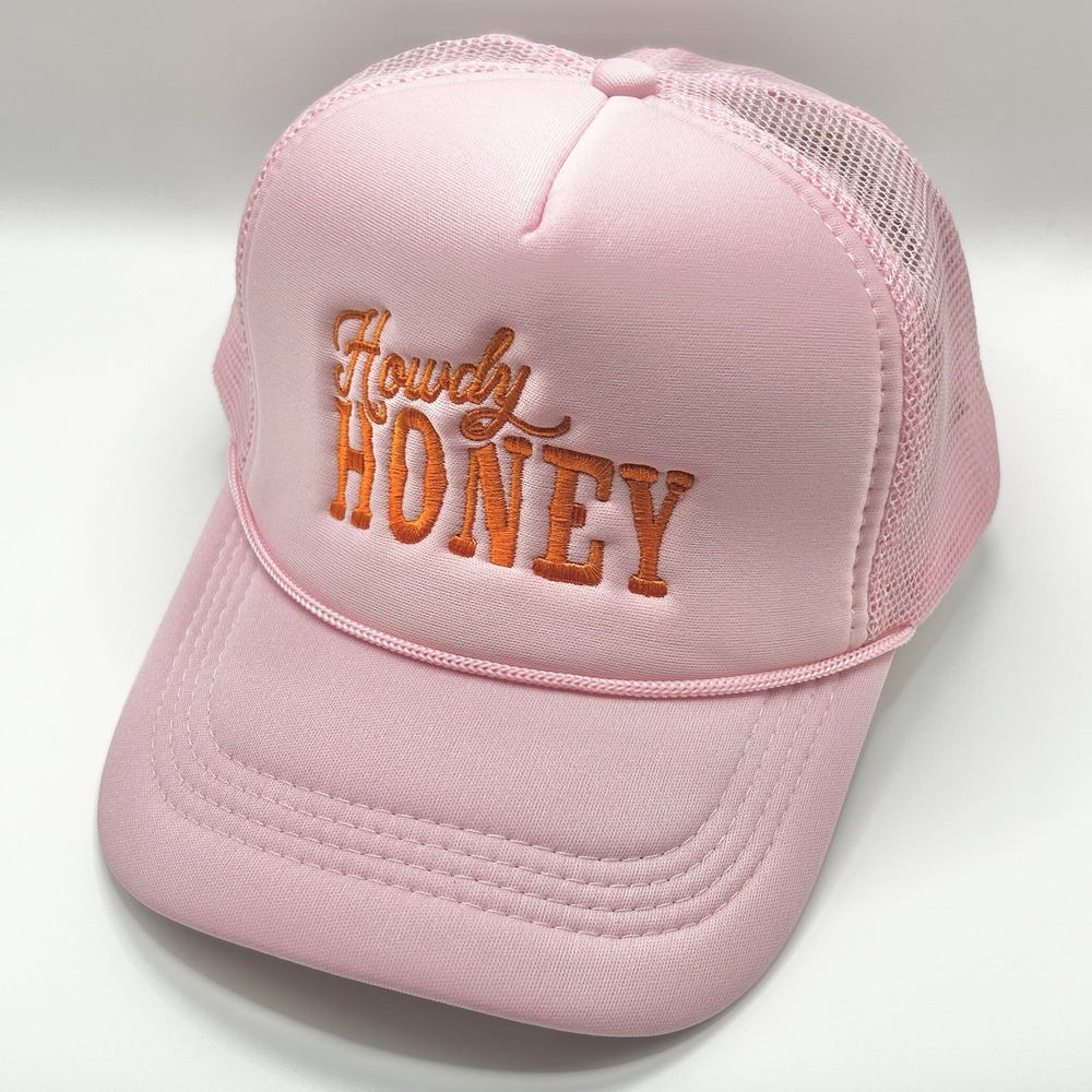 Howdy Honey Wordmark Foam Rope Trucker Hat Cap Snapback Adjustable Pink Western